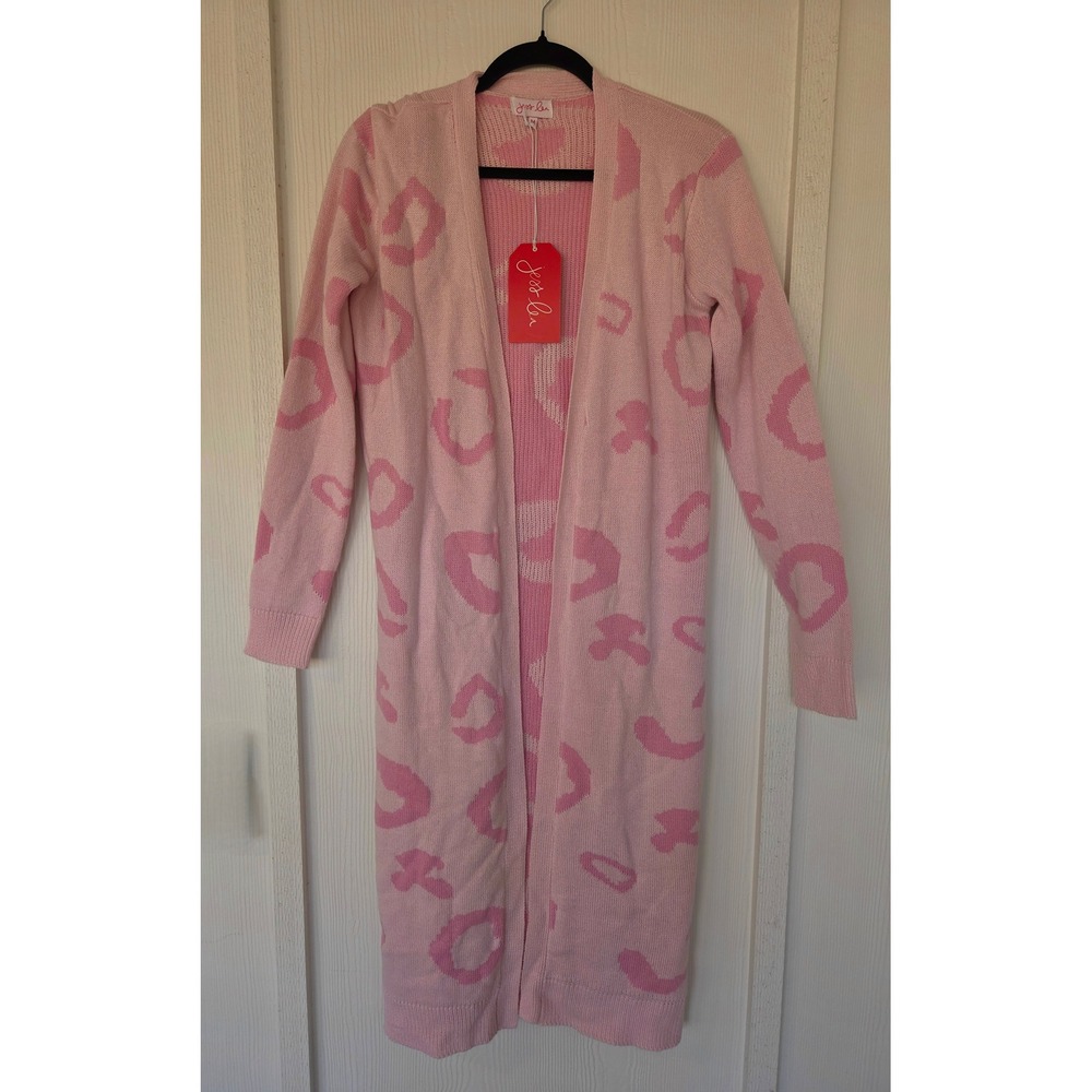 NWT Pink Leopard Print Longline Open Front Knit Cardigan Duster Size M Y2K Retro
